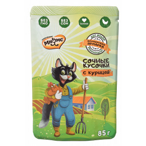 ПР0052004*24 Корм для кошек Фермерская ярмарка линия Кот Федор сочные кусочки с курицей пауч 85г (упаковка - 24 шт) МНЯМС