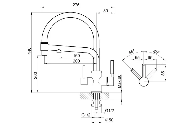 0083, АЛЮМИНИУМ, СМЕСИТЕЛЬ КУХОННЫЙ GRANULA 83-ST135 - Вид №2