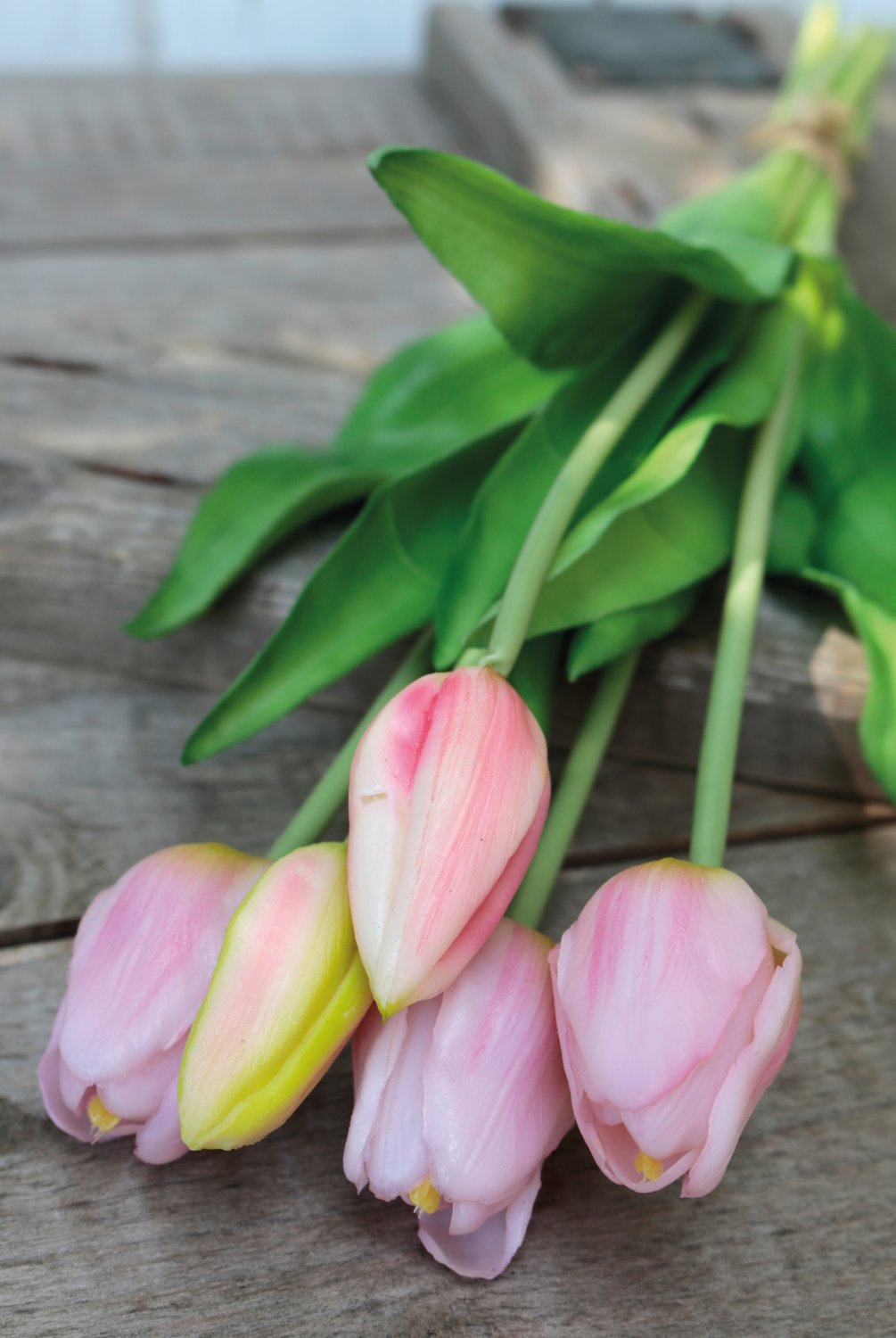2952 508 a3 Букет искусственных тюльпанов, 5-кратный, 37 см, розово-зеленый H-andreas  - Вид №1