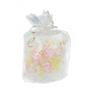 2155 Свеча фонарик Цветочная фантазия 8 x 9 см 280 г белая перламутровая Омский Свечной