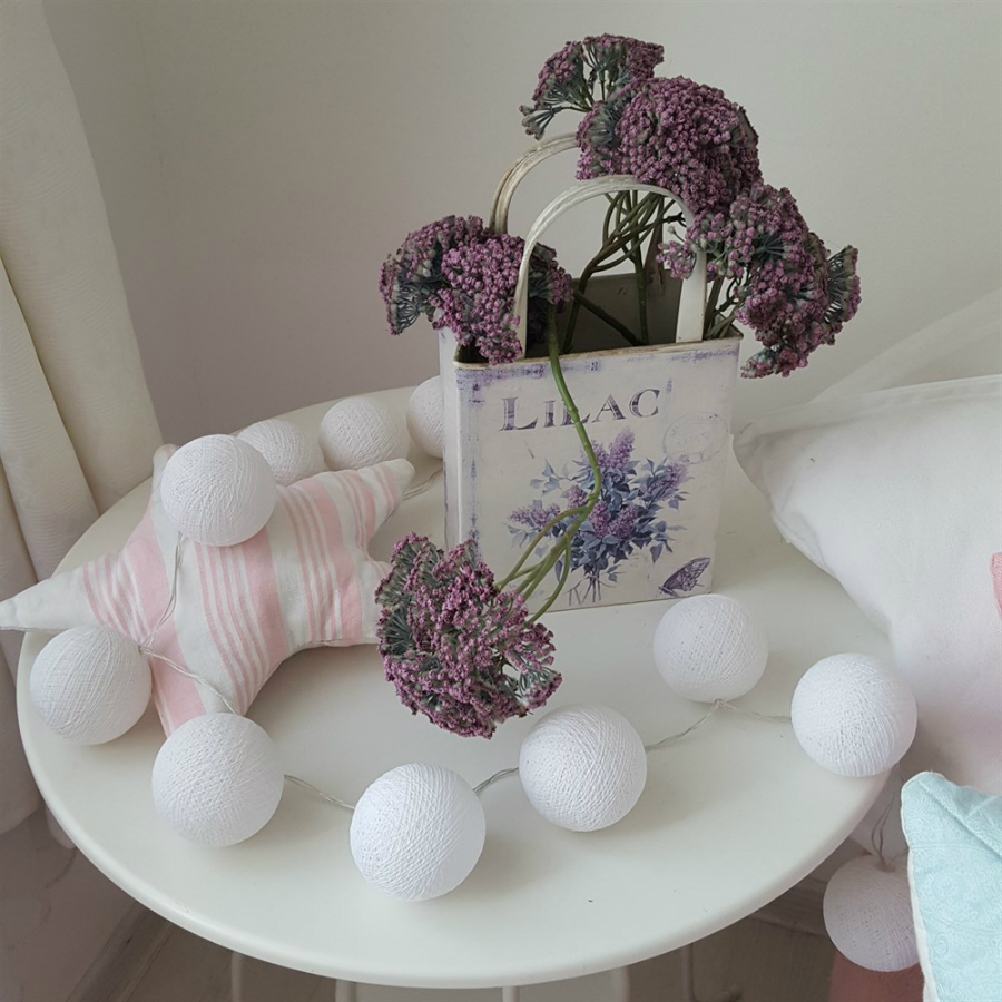 Гирлянда из хлопковых шариков на 36 лампочек от батареек, белая Lares&Penates 1003G36W - Вид №2