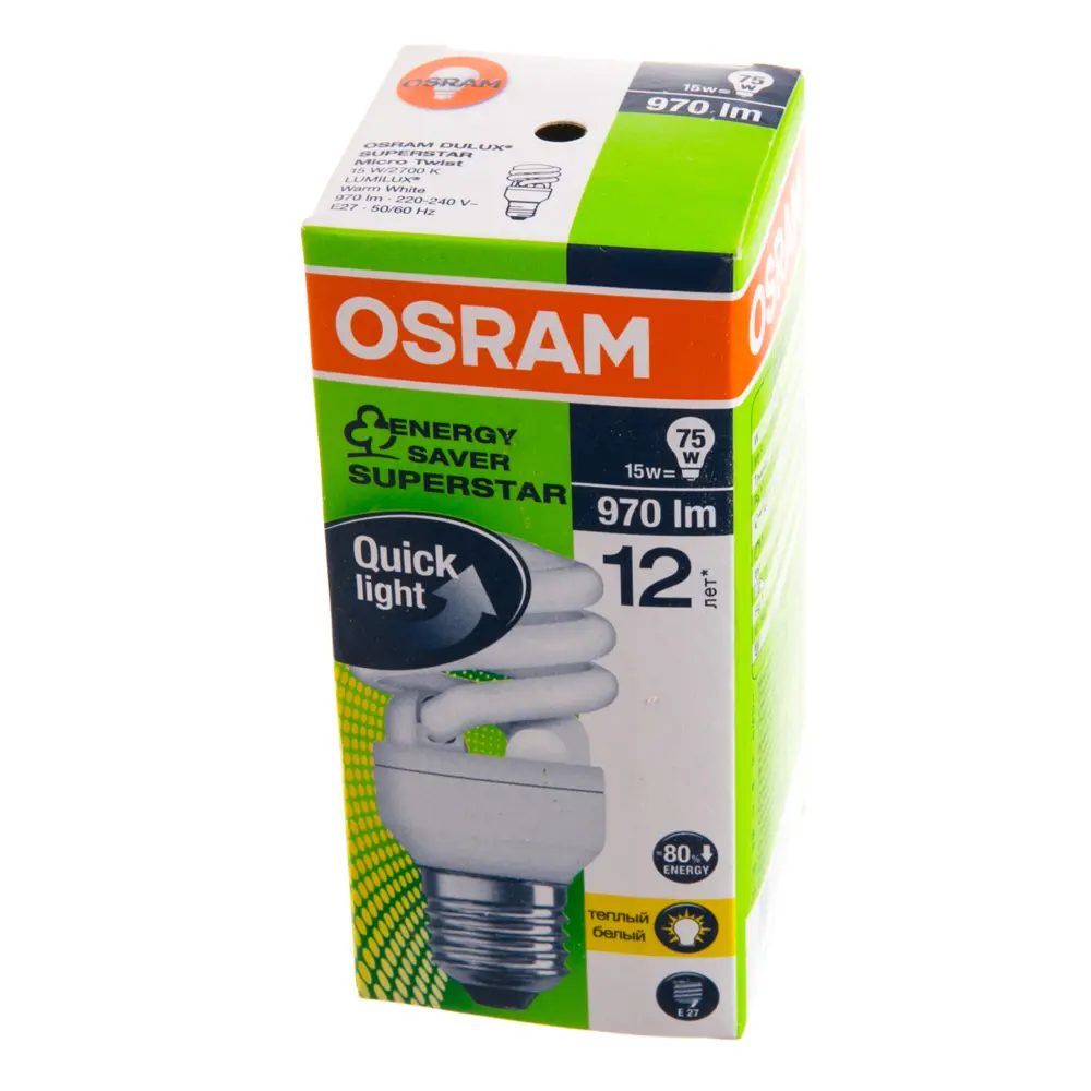 Лампа энергосберегающая Osram спираль E27 14 Вт свет тёплый белый 13528197 STLM-2013297  - Вид №1