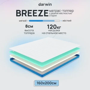 91018256 Топпер Darwin Breeze 160x200 см беспружинный, двуспальный, ортопедический STLM-1066664