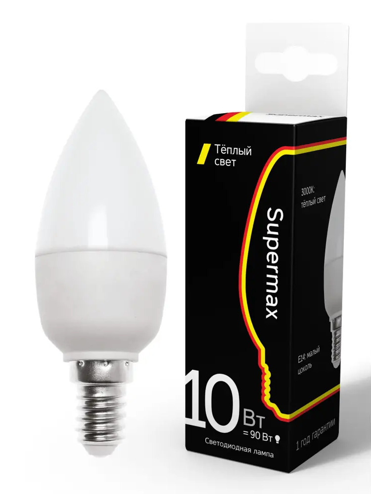 90717807 Лампа светодиодная SUPERMAX Sup_LED10wCNE1430 E14 220-230 В 10 Вт свеча матовая 800 Лм теплый белый свет STLM-0352518
