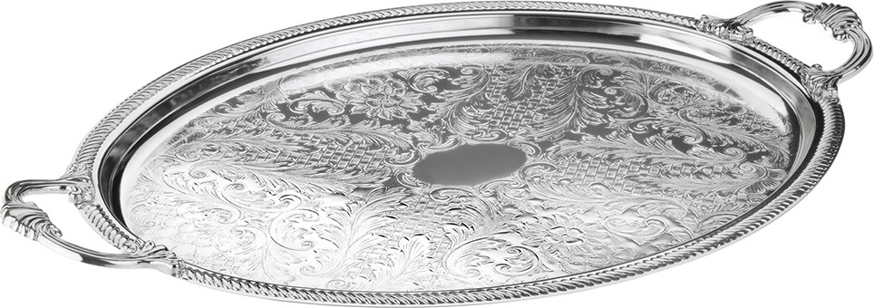 10611774 Queen Anne Поднос овальный с ручками Queen Anne 50х32см, сталь, посеребрение Сталь нержавеющая с посеребрением 