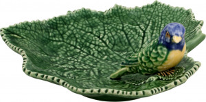 10583848 Bordallo Pinheiro Блюдо Bordallo Pinheiro Листья 19см, с синей птичкой, керамика Керамика
