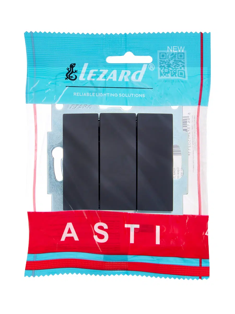 ASTI Выключатель тройной чёрный бархат механизм LEZARD 7081-4288-109 - Вид №3