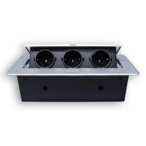 91677226 Розетка тройная выдвижная встраиваемая Rocketsocket SHS017-S с заземлением горизонтальная цвет серый STLM-1337924
