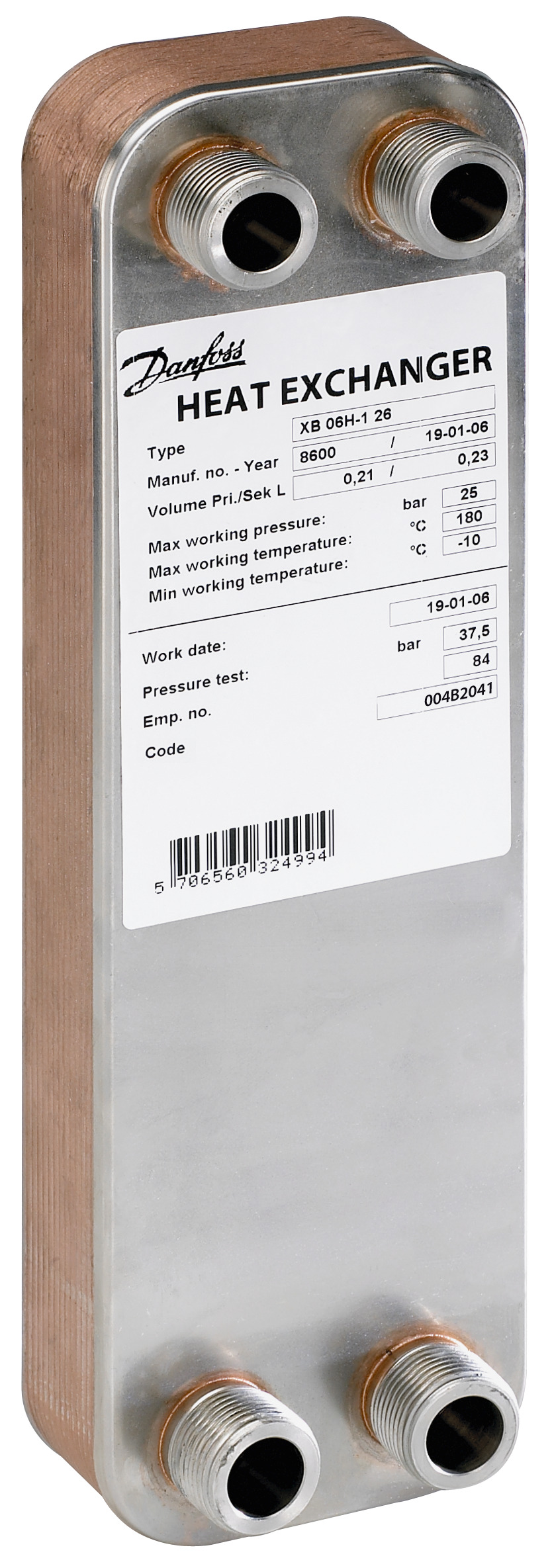 Danfoss Паяный пластинчатый теплообменник серии XB06 XB 06H-1 26 паяный пласт. теплообменник 004B2041  - Вид №16