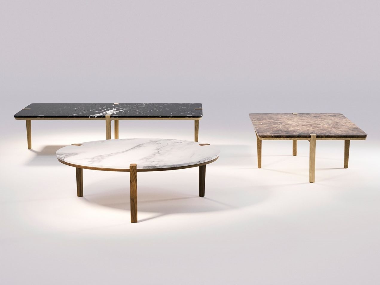 Круглый низкий журнальный столик из мрамора и массива дерева Wewood CORNER ARCH-00141905 - Вид №2