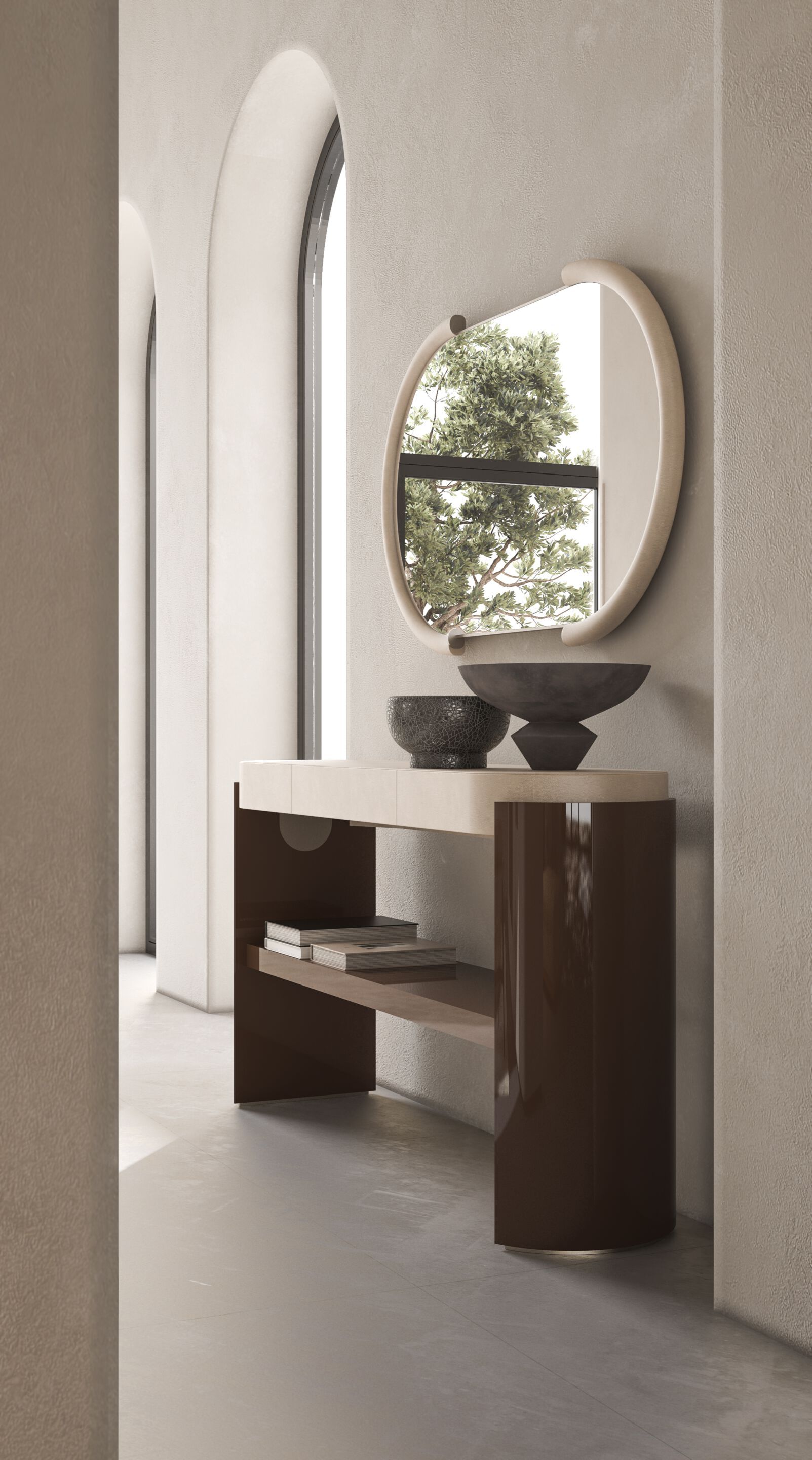 Настенное зеркало с кожаной рамкой CPRN HOMOOD Shapes ARCH-00026474 - Вид №1