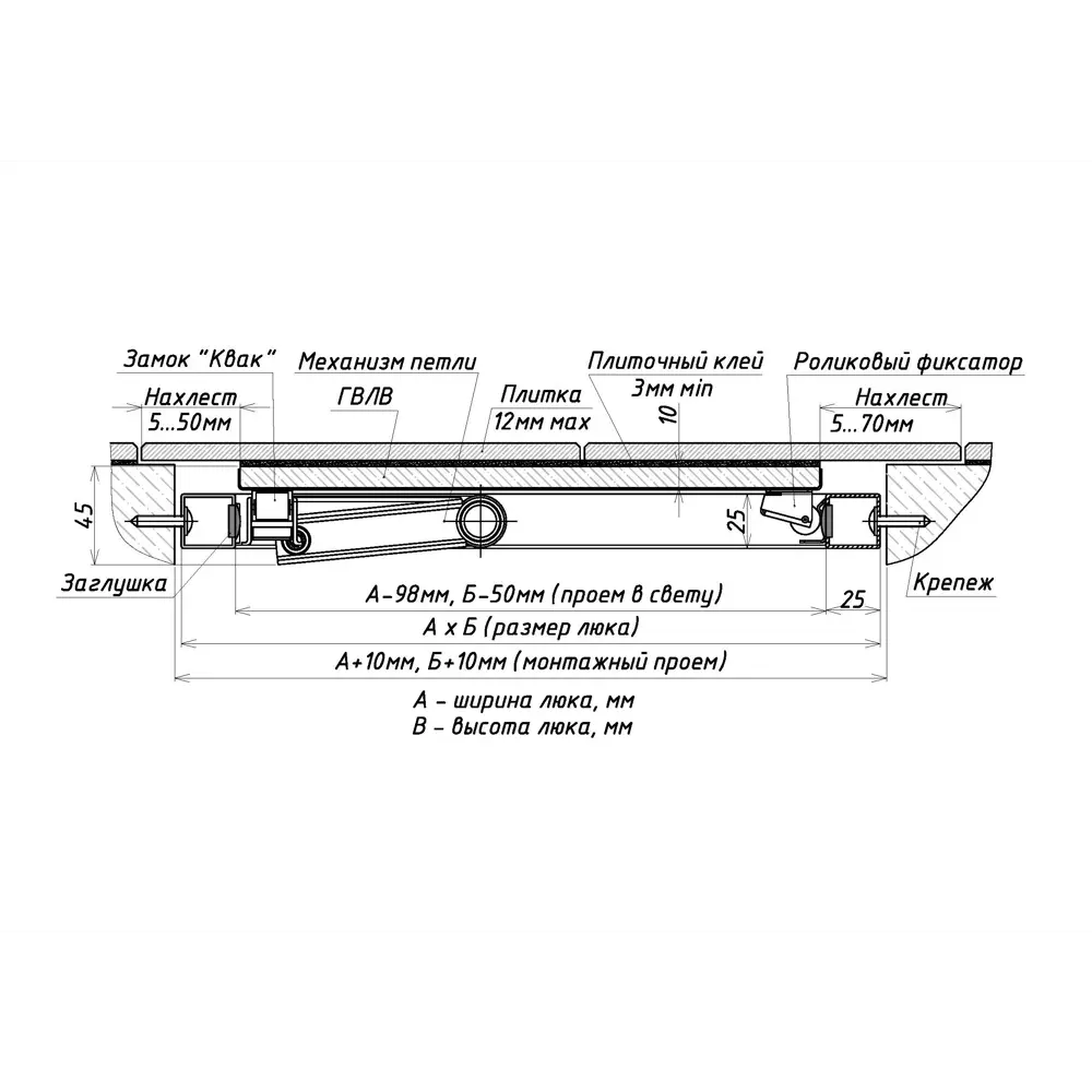 Люк скрытого типа нажимной Хаммер Феррум сталь 60x120 см STLM-2203712 - Вид №2