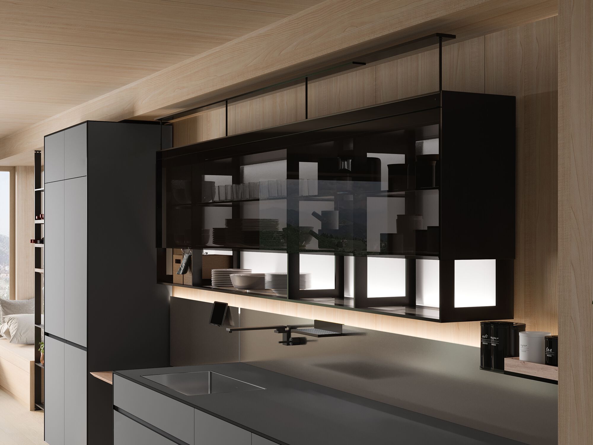 Подвесной кухонный шкаф без ручек с полками VALCUCINE PENSILE AERIUS ARCH-00142552 - Вид №2