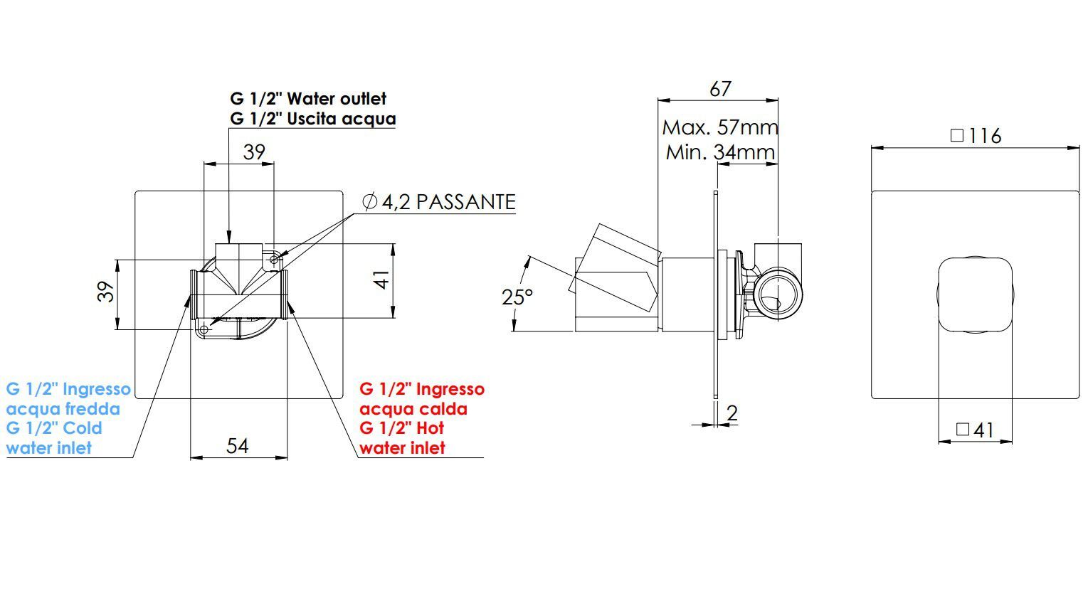 Однорычажный встраиваемый смеситель для ванны Rubinetterie Mariani Icon-Q ARCH-00037837 - Вид №2