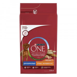 ПР0059691 Корм для собак для средних и крупных пород, курица, рис сух. 3,8кг ONE