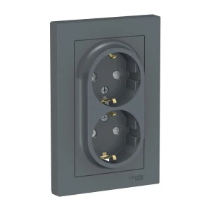 91923837 Розетка двойная встраиваемая Systeme electric AtlasDesign ATN000726 с заземлением и шторками цвет грифель STLM-1501025
