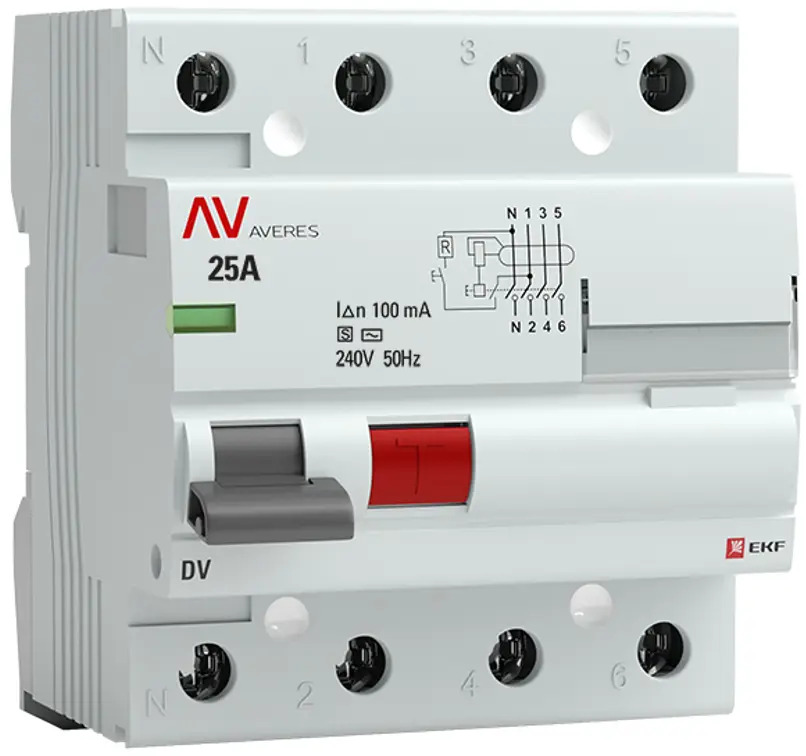 УЗО EKF Averes 4-полюсное 25А для защиты от токов утечки 88883210