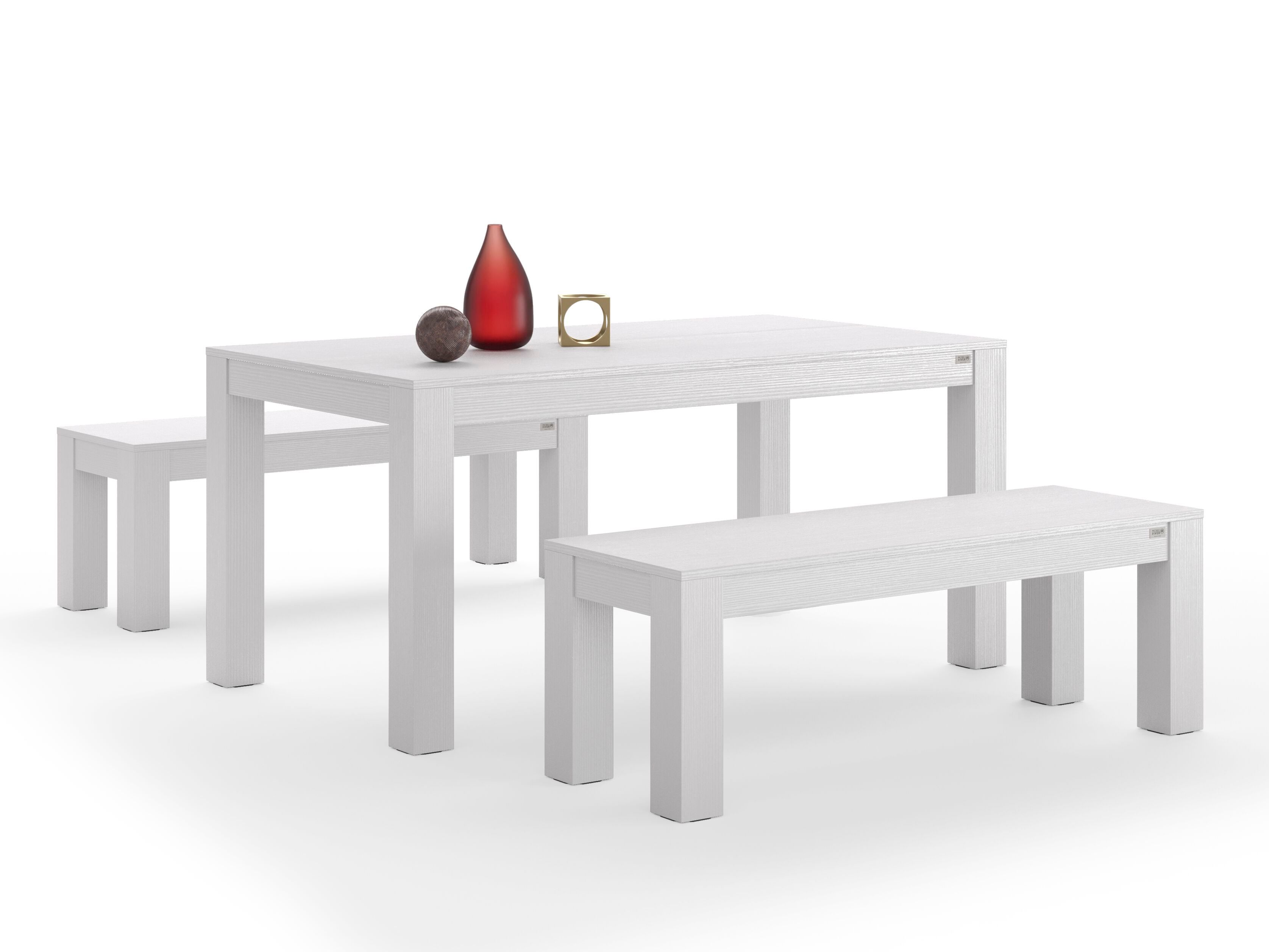 Набор столов из белого ясеня с 2 скамейками Mobili Fiver Rachele ARCH-00052155