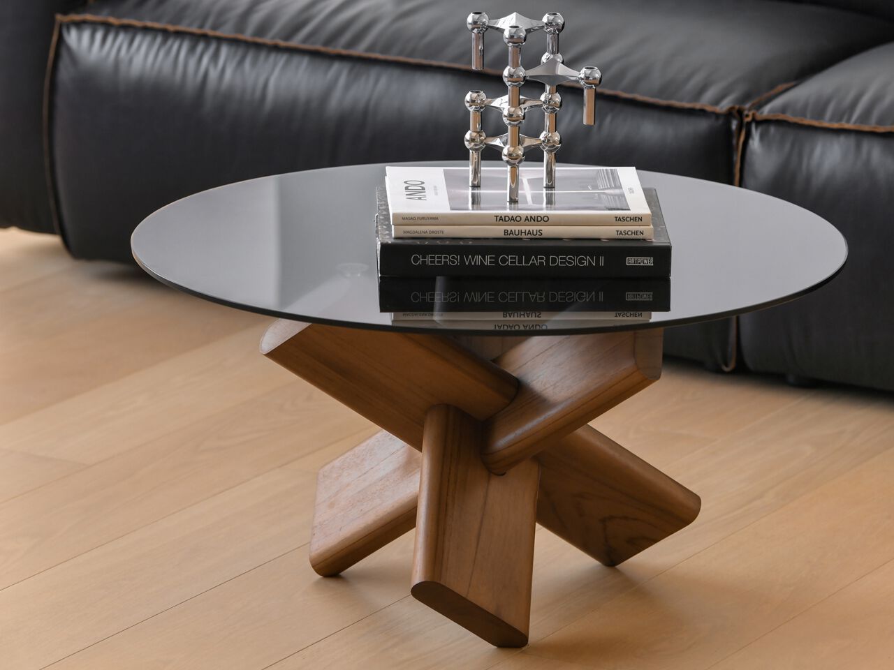 Круглый журнальный столик из массива дерева и стекла Air Division ARCH-00143493 - Вид №4