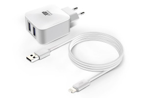 17565108 Сетевое зарядное устройство 2USB, 2,1A + Дата-кабель 8pin, 2А, 1м, белое 20650 BorasCO