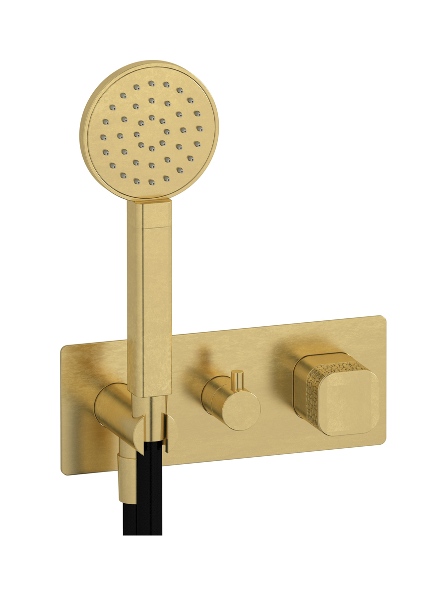 Прогрессивный настенный смеситель для душа на 2 потребителя со встроенным душевым гарнитуром. WE ARE IB eo313on_2 Natural Brass Elio