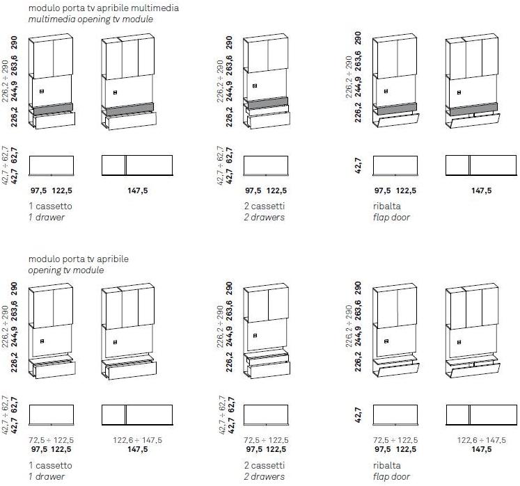 Caccaro Оборудованная стенка с открывающейся тумбой под телевизор Grid sun-id-1397498 - Вид №3