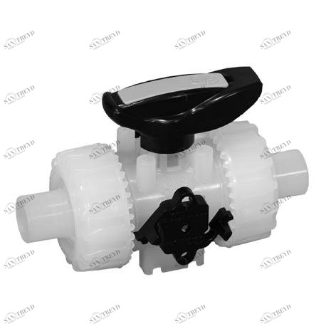 SANIT 194548511 2-ходовой шаровой кран d20-63, ВКД DualBlock®, PVDF, PVDF-LS буртиком, FKM 