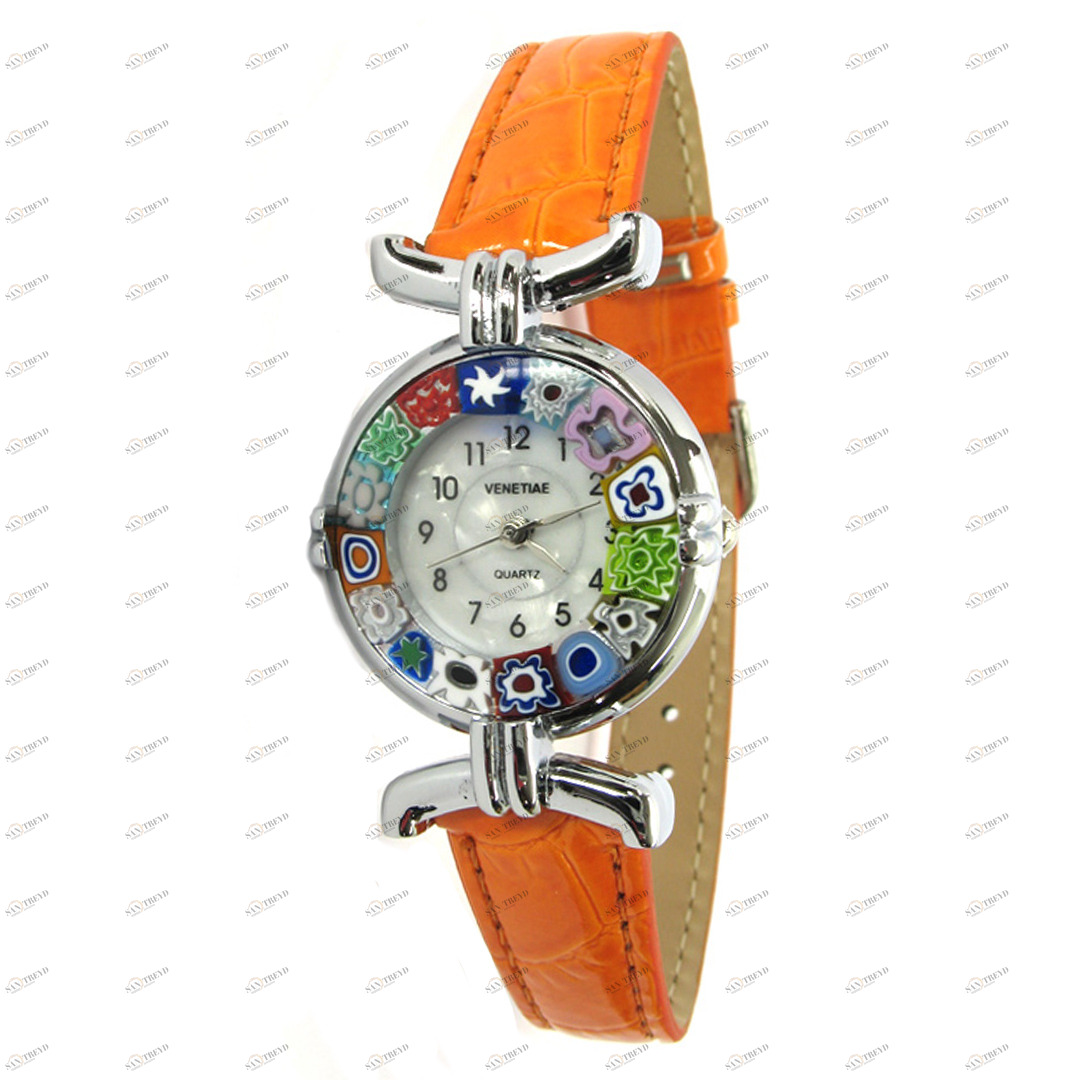 1897 ORIGINALMURANOGLASS Наручные часы Миллефиори - Оранжевый ремешок - муранское стекло 21 см 