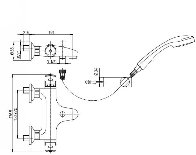 Paini Cooper 80CR105TH смеситель для ванны с аксессуаром - Вид №1