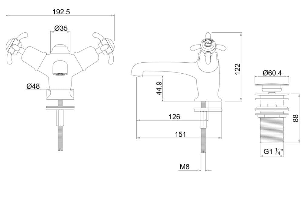 Смеситель для раковины с одним отверстием и автоматическим сливом Burlington ANGLESEY ARCH-00081622 - Вид №5