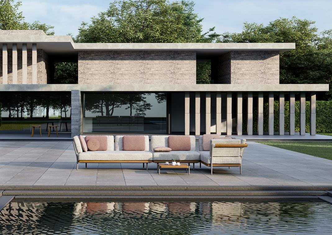 Левое угловое двойное крайнее сиденье кремень teak Manutti Flex MNST522 - Вид №4