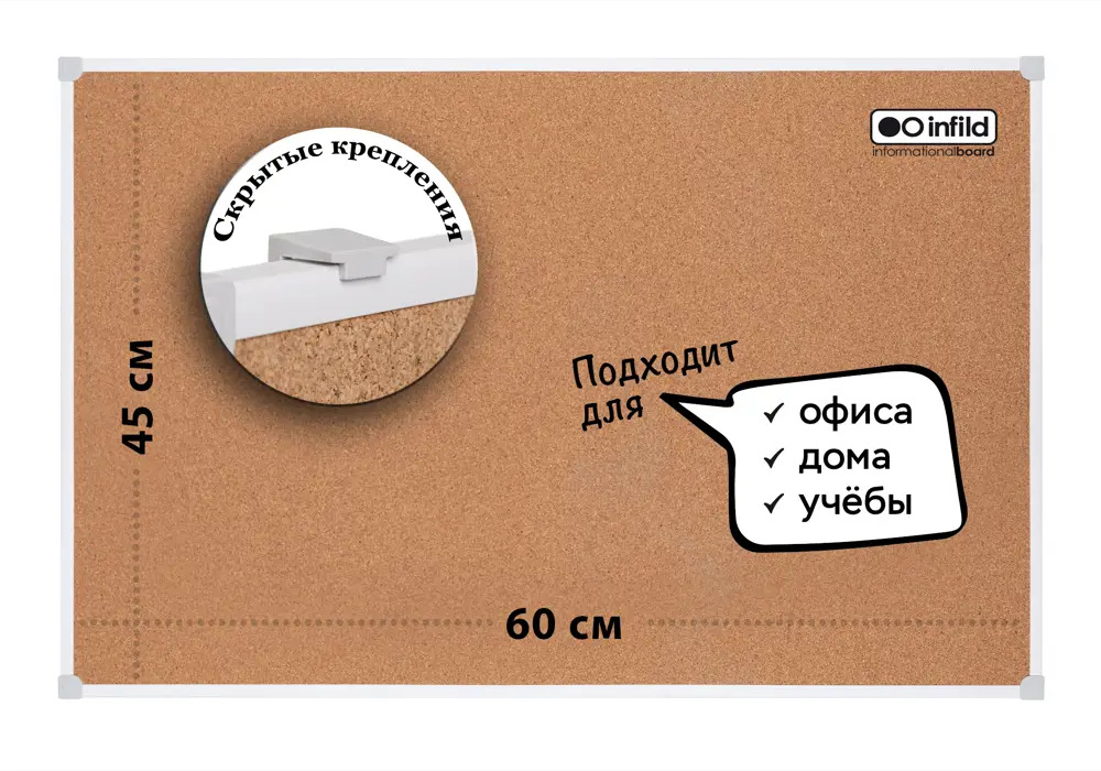 91093910 Доска с пробковым покрытием Infild ВC-PL456, 45x60 см в ПВХ профиле STLM-0480754