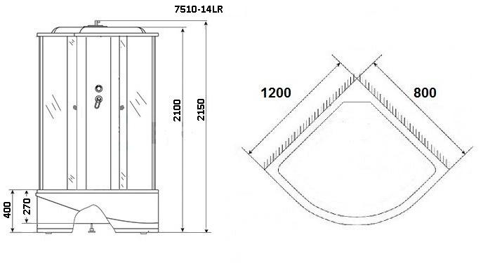 Душевая кабина NG- 7510-14R BLACK (1200х800х2150) высокий поддон(40см) стекло МОЗАИКА Niagara ECO 7510R - Вид №2