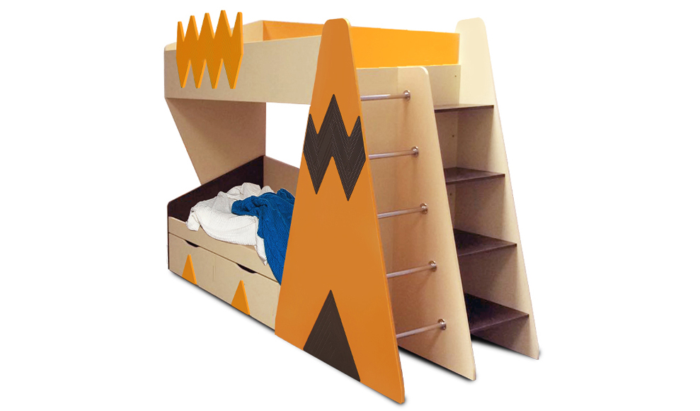 Кровать детская двухъярусная правая "Апачи" МАНДАРИН АПАЧИ 178643 Оранжевый;молочный Santreyd  - Вид №2