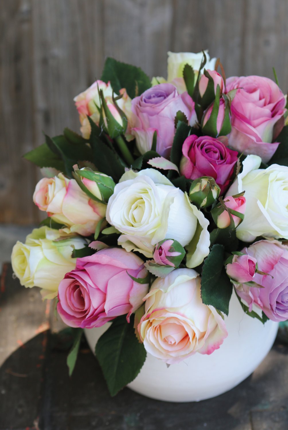 2614 755 a3 Искусственный букет из шиповников, 24 цветка, 28 см, бежево-роза H-andreas  - Вид №5