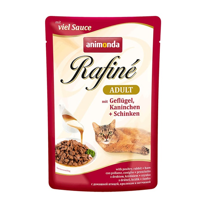 ПР0012327 Корм для кошек RAFINE SOUPE коктейль из мяса домашней птицы,кролика и ветчины для взрослых кошек пауч 100г Animonda 