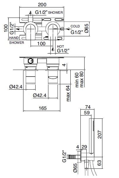 Смеситель для душа из нержавеющей стали с ручным душем Zazzeri Q316 ARCH-00025960 - Вид №2