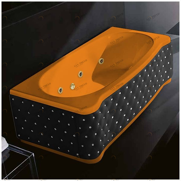 Ванна Gruppo treesse New Classic Young STD-V6747-DX-KCS-OZ оранжевая с золотой фурнитурой и гидромассажем прямоугольная правая чёрная кожа кристаллы сваровски STDV6747DXKCSOZ