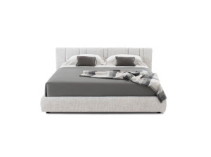 Двуспальная кровать из ткани с мягким изголовьем