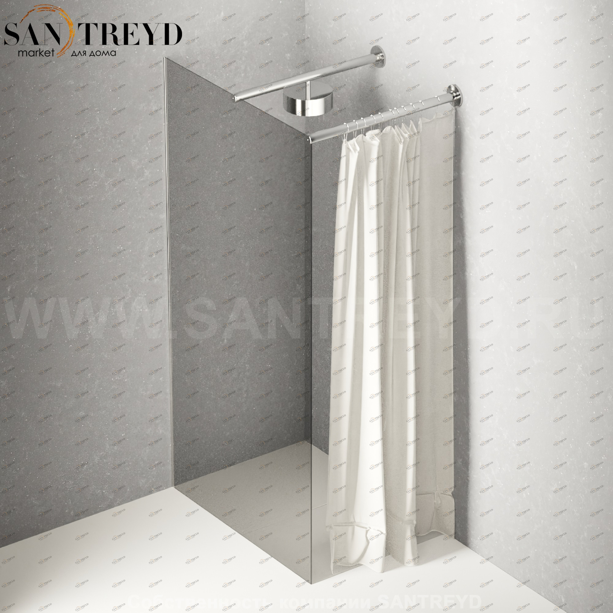 Душевое ограждение FLAT DX подрезаемое, стеклянная со шторкой дымчатая перегородка с держателем со встроенным соплом для установки верхнего душа. Размеры: глубина от 70 до 100, длина от 70 до 140 см Agape DXC47010070140SM