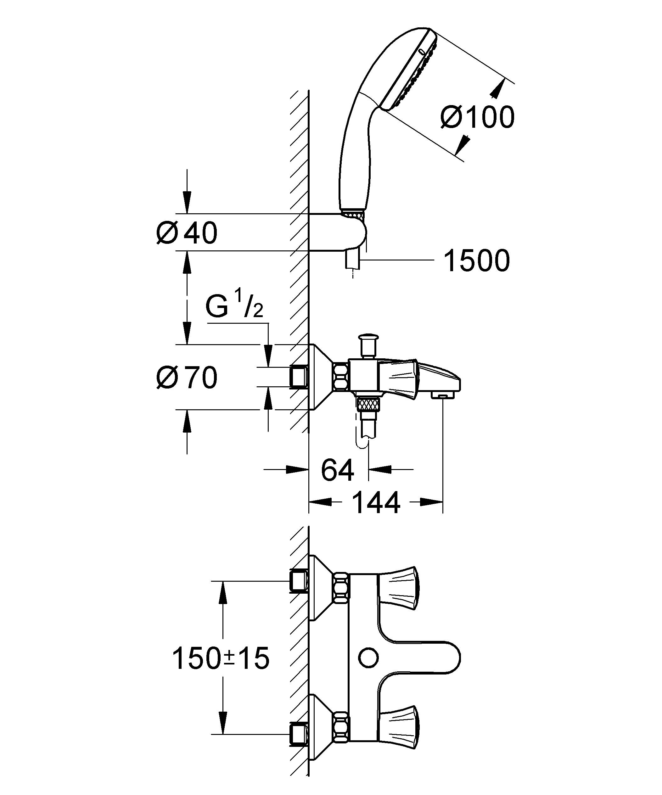 Смеситель для ванны GROHE Costa L с душевым гарнитуром, хром (2546010A) - Вид №1