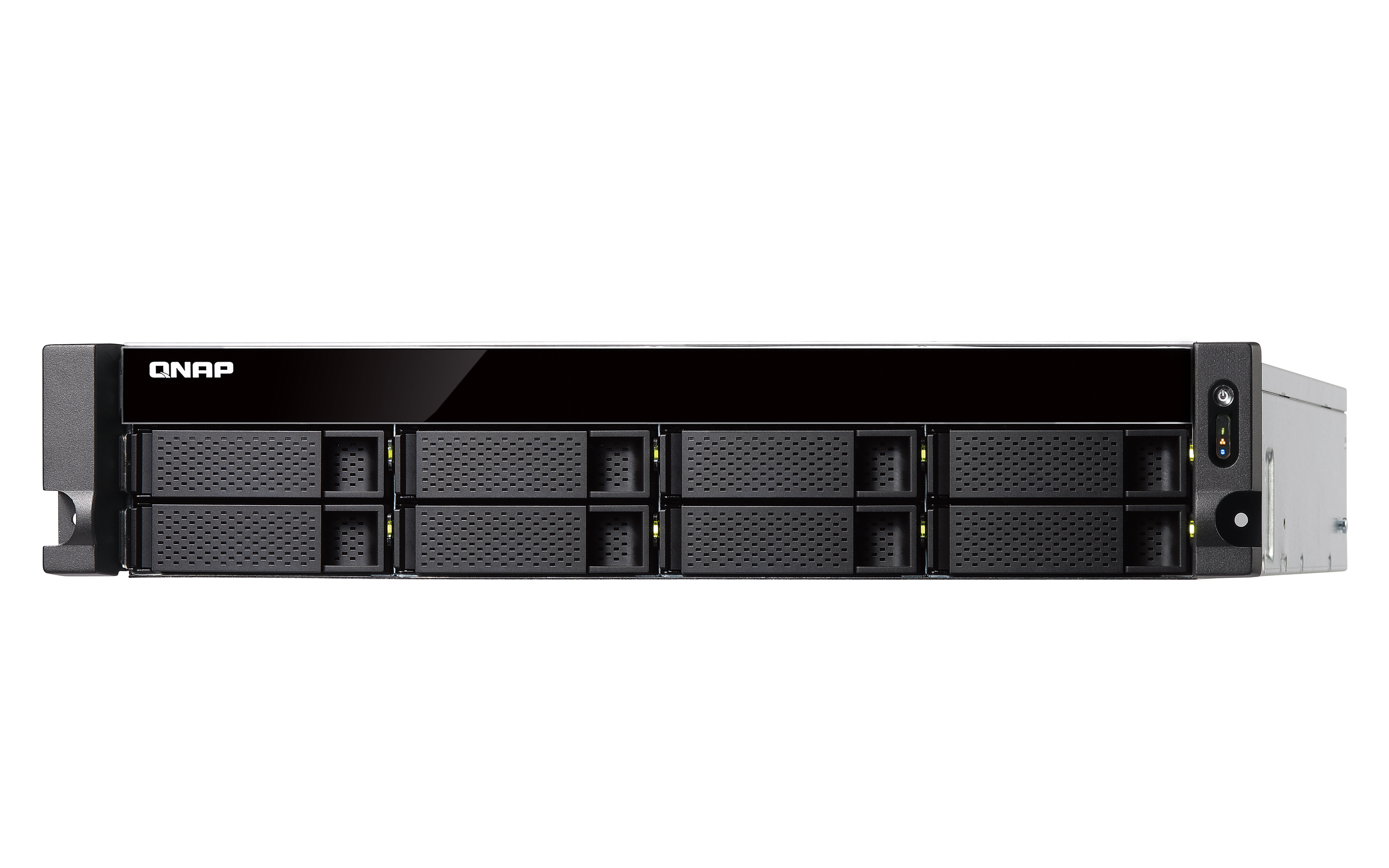 TS-883XU-E2124-8G Smb 8-bay nas (8x 2.5"/3.5" sata hdd/ssd), intel xeon e-2124 4-core 3.3 ghz (up to 4.3 ghz), 8gb ddr4 ecc ram (2 x 4gb) up to 64 gb ( 4 x 16 gb), 4x gbe lan, 2 x 10gbe sfp+, rackmount 2u, 1 psu. w/o rail kit rail-b02 QNAP Santreyd  - Вид №1