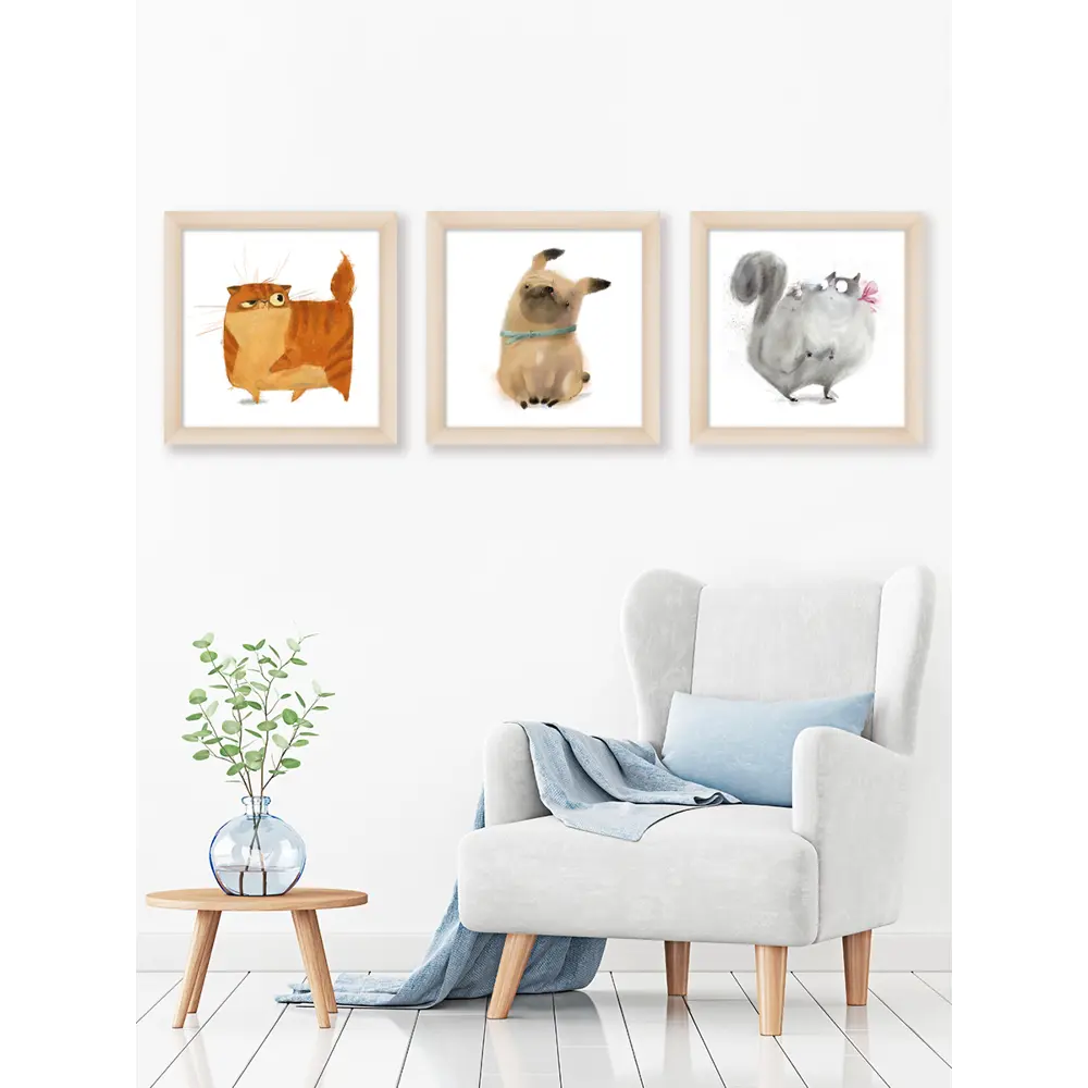 Модульная картина Домашние питомцы 40x40 см 3 шт. 86327362 STLM-2210786 POSTERMARKET  - Вид №4