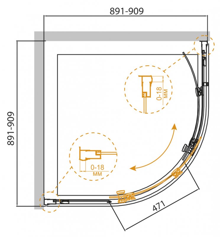 Душевой уголок CEZARES PRATICO-R-1-90-C-Cr - Вид №1
