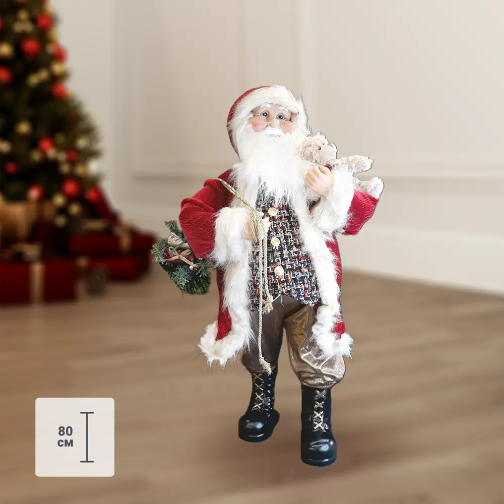 Фигурка декоративная «Дед Мороз с мишкой», 80 см, пластик, цвет красный/золотой RELANCE STLM-2046695