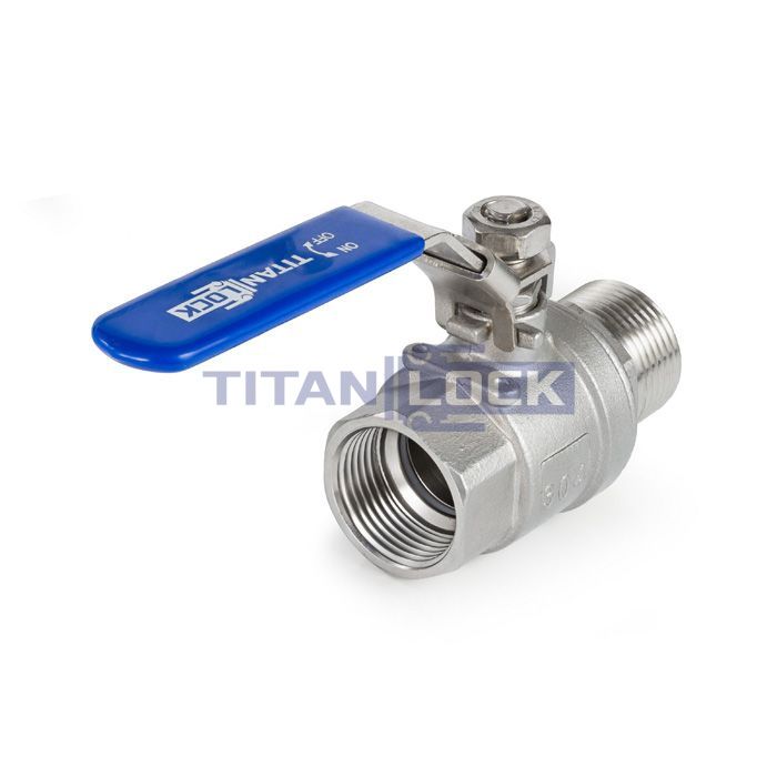 Кран шаровый двухсоставной НР-ВР, резьба BSP 1 1/2", нерж. 304, TL150BVC-FM TITAN LOCK  - Вид №1