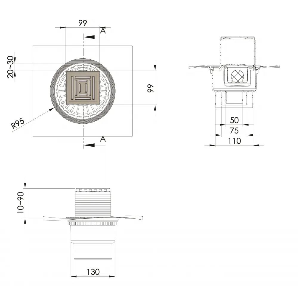 BERGES Trend - Душевой трап с комбинированным затвором 100x100 мм 84601100 STLM-0052645 - Вид №2