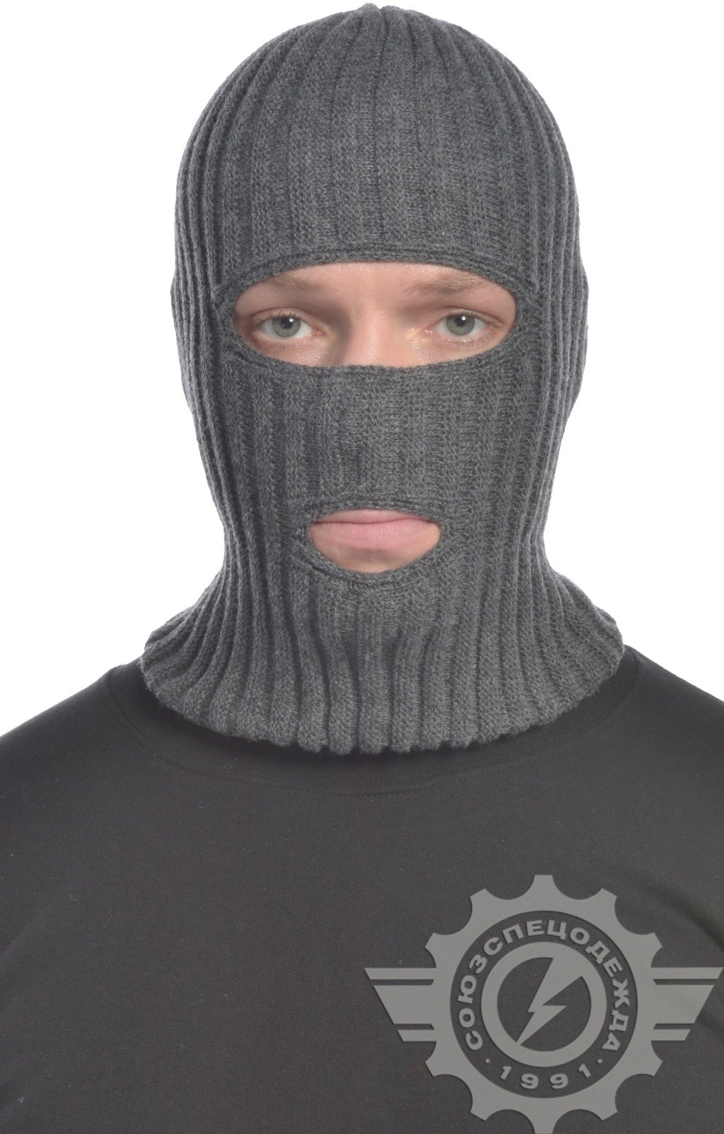 59726 Шлем-маска трикотажная с прорезями темно-серая  Головные уборы  размер Спецодежда  - Вид №3