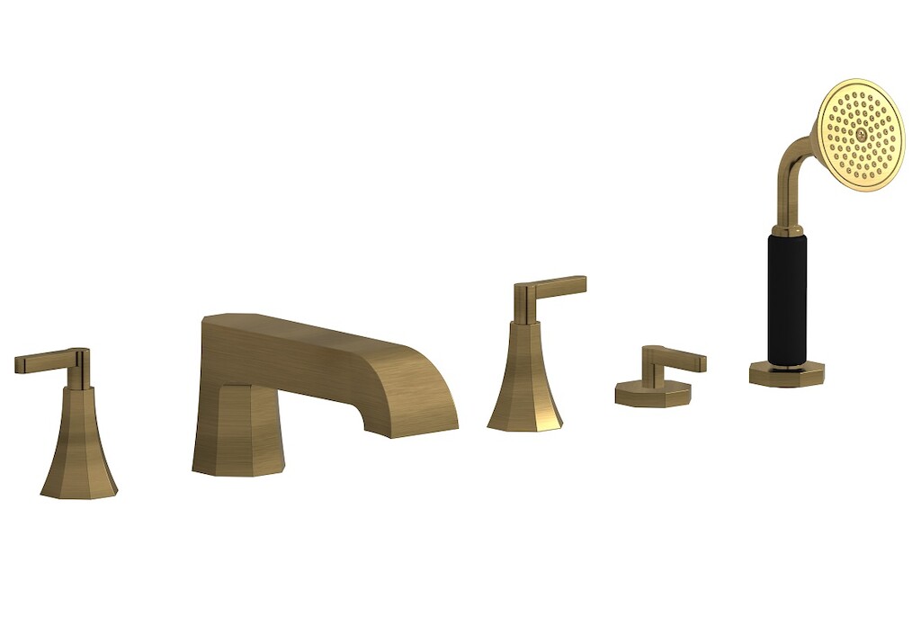 Смеситель на бортик ванной на 5 отверстий с дивертером и душевым гарнитуром. WE ARE IB bl396mb Modern Bronze Belmondo 