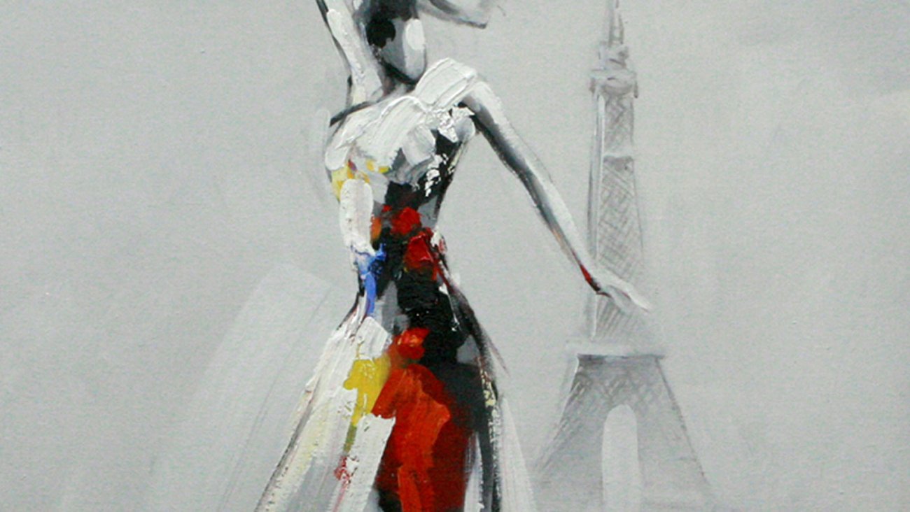 Картина на холсте 100х100 см "Парижанка" EVENHOME КАРТИНЫ МАСЛОМ 129764 Красный;серый  - Вид №2